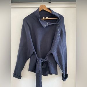 Blue tie sweater wrap